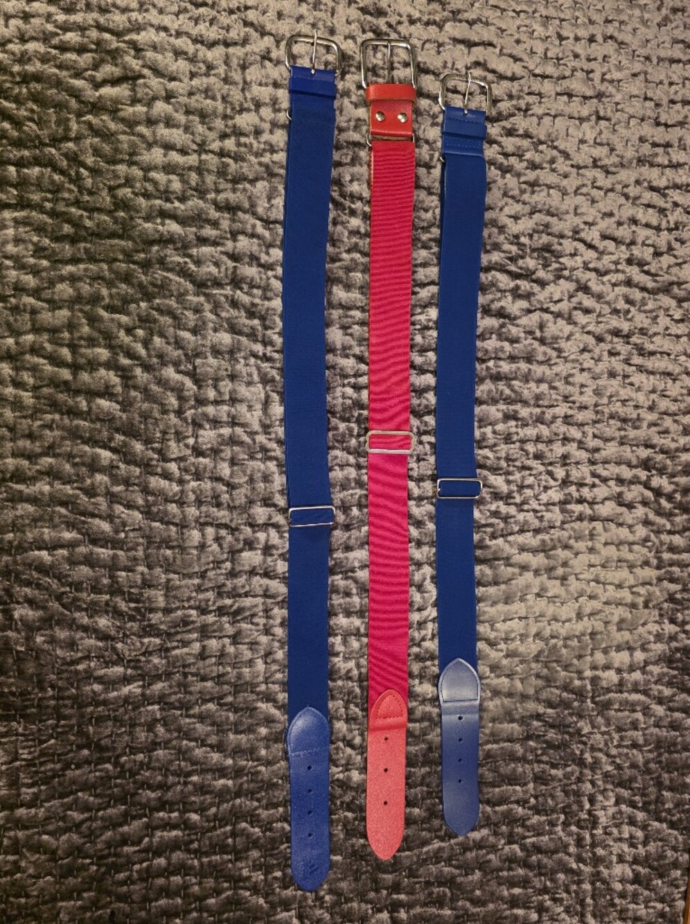 Lot Of 3 Athletic Baseball Belts, 2 Blue, 1 Red